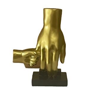 Gold Parent Child Hands Sculpture Modern Resin Art Decor 10" Family Statue